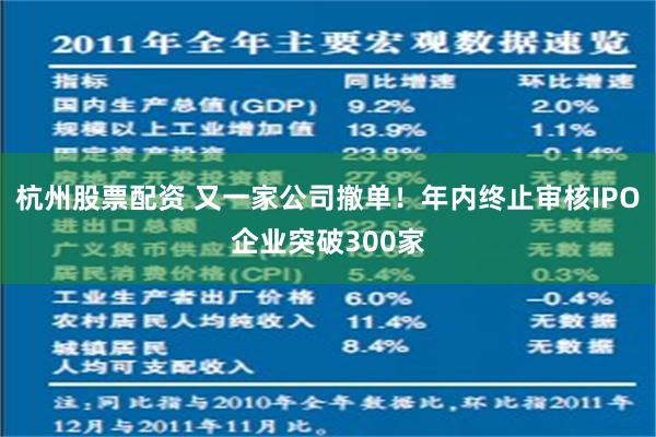 杭州股票配资 又一家公司撤单！年内终止审核IPO企业突破300家
