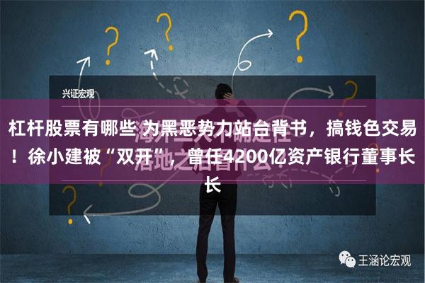 杠杆股票有哪些 为黑恶势力站台背书，搞钱色交易！徐小建被“双开”，曾任4200亿资产银行董事长