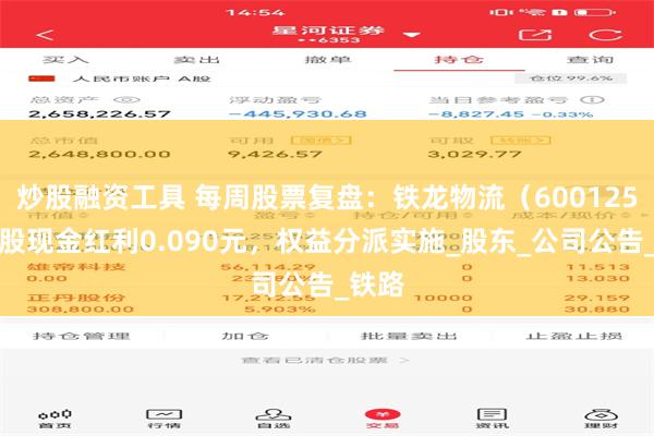 炒股融资工具 每周股票复盘：铁龙物流（600125）每股现金红利0.090元，权益分派实施_股东_公司公告_铁路